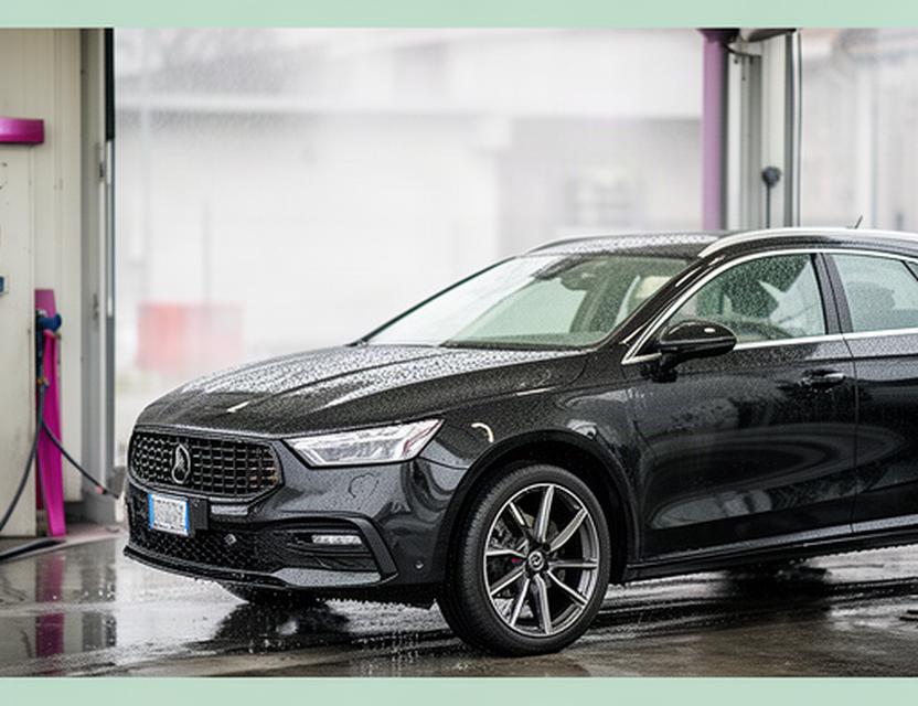Automobile pulita in un autolavaggio di Porto Viro, con riflessi d acqua sulla carrozzeria